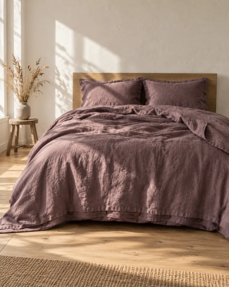 Serenity Stonewashed Linen Bedding Set — styled in the room